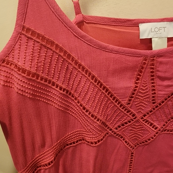 LOFT pink Strappy Embroidered Short dress size M - Picture 2 of 12